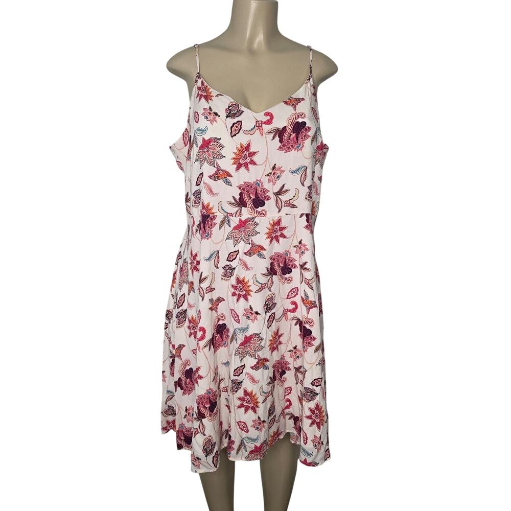 LOFT Dress Womens 16 White Floral Fit Flare Spaghetti Strap Sundress Lined